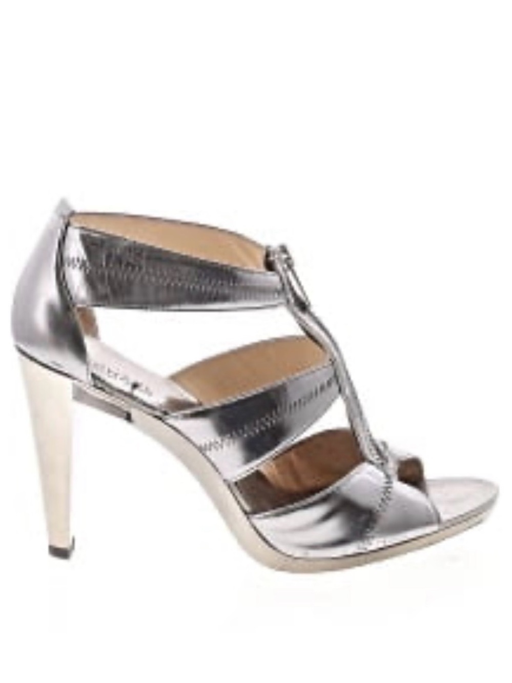 MICHAEL Michael Kors 🩶BERKLEY🩶 METALLIC GUNMETAL T-STRAP ZIP HEELS SIZE 8.5M